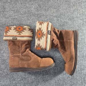 Muk Luks Womens Size 10 Tall Suede Winter Boots Fold Down Knit Lined Cozy Casual